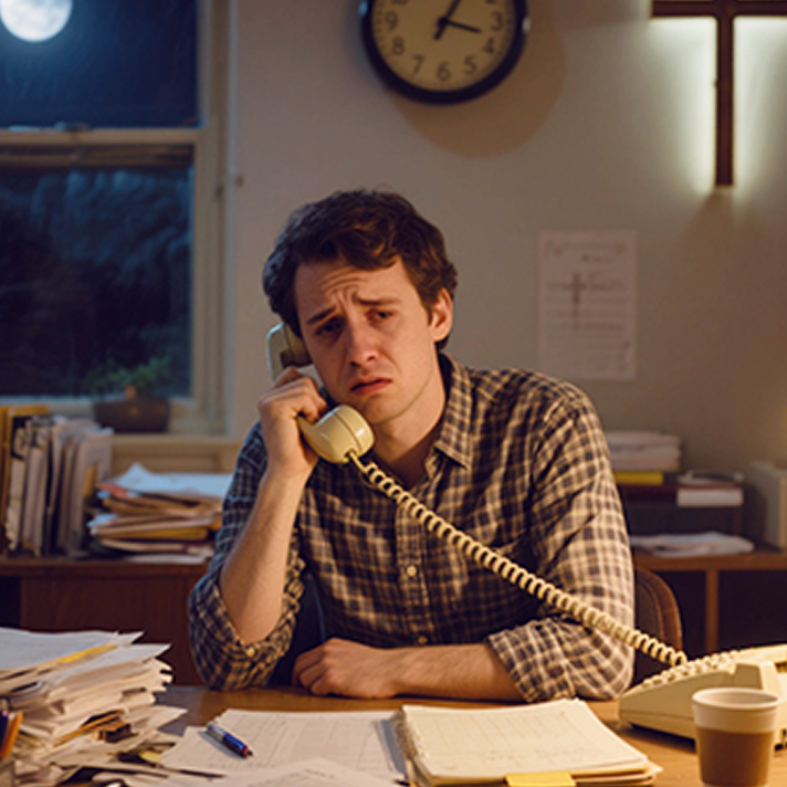 A struggling pastor on the phone late at night